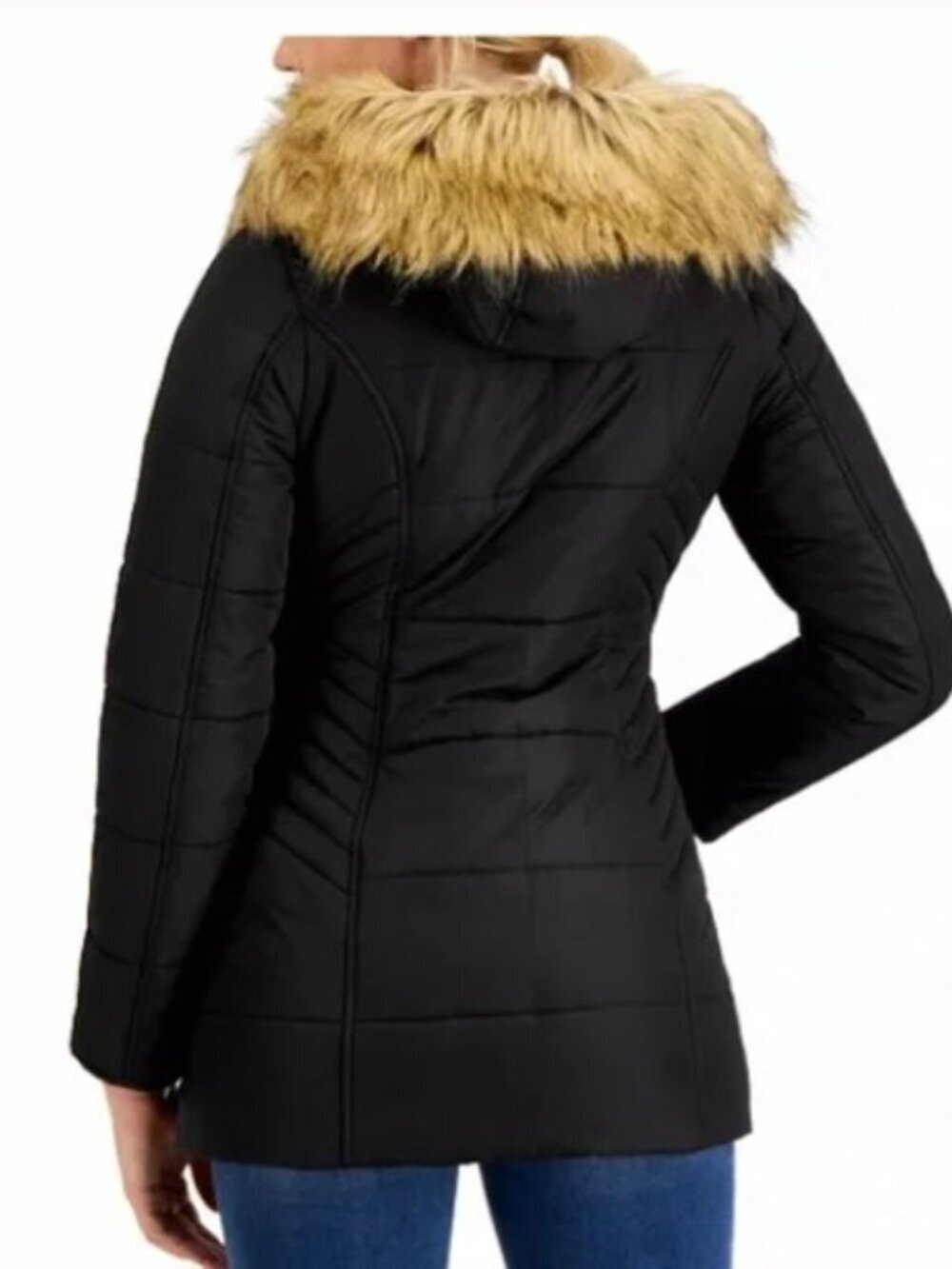 Maralyn & Me Black Faux-Fur Hooded Mid Length Puffer Large Coat - Picture 2 of 11